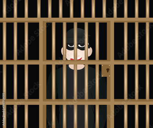 Burglar inside prison. vector illustration