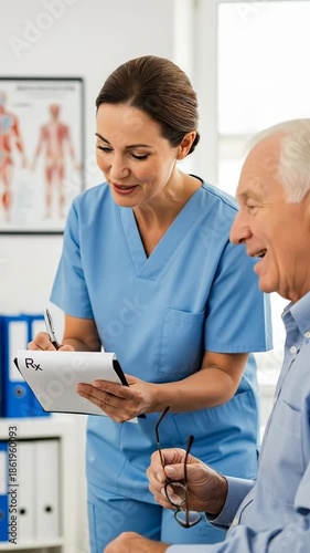 Medical professional discussing healthcare options with senior patient