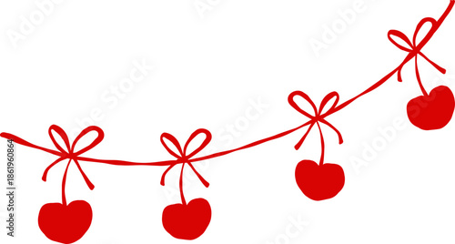 Hanging Red Hearts Garland with Bow Ribbon Illustration