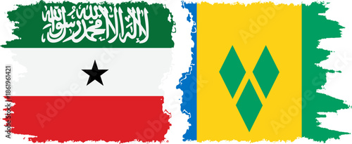 Saint Vincent and the Grenadines and Somaliland grunge flags connection, vector