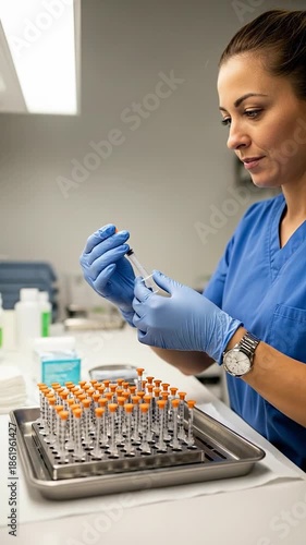 Medical professional preparing syringes in clinical environment