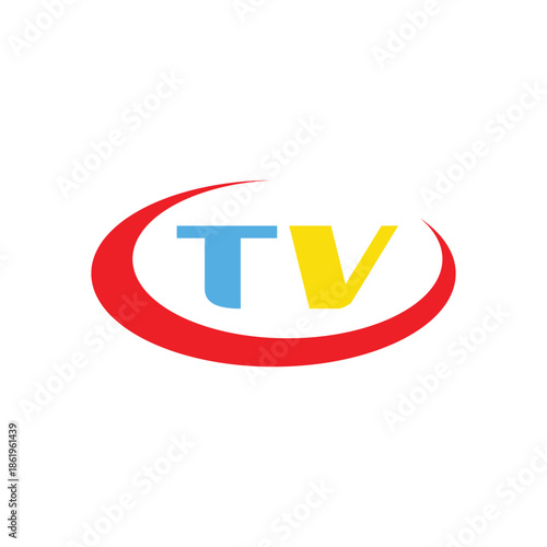 Logo of a TV channel with colorful letters on white background