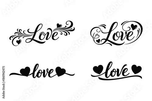 love calligraphy typography with hearts vector set