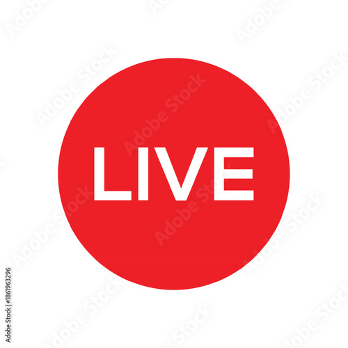 Red live button sign for realtime broadcasting or streaming