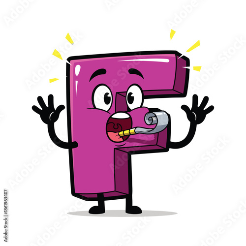 Purple letter p character smoking cigarette with shocked expression cartoon