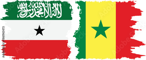 Senegal and Somaliland grunge flags connection, vector