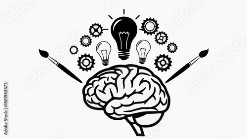 Creative brainstorming concept with brain and light bulbs