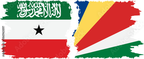 Seychelles and Somaliland grunge flags connection, vector