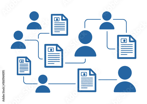 Network diagram shows connected user avatars sharing document files across.