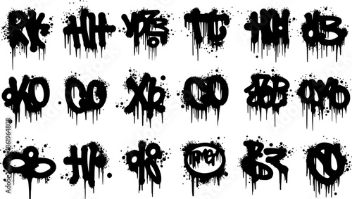 Urban Graffiti Spray Paint Tag and Drip Vector Set