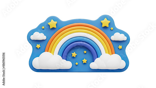 3D Rainbow with Clouds and Stars