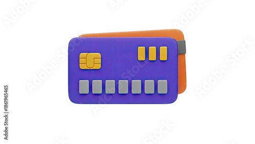 3D Render of Purple and Orange Credit Cards