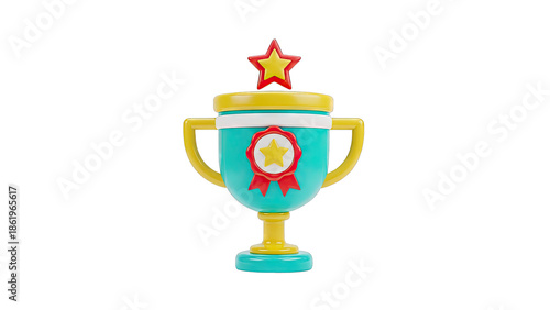 3D Rendered Trophy with Star and Ribbons