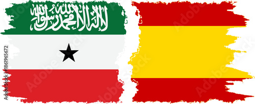 Spain and Somaliland grunge flags connection, vector