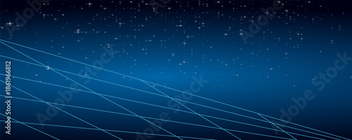 Technology background perspective retro grid. Futuristic cyber surface 80s - 90s styled. Vector blue mesh on a colorful background. Digital space wireframe landscape.