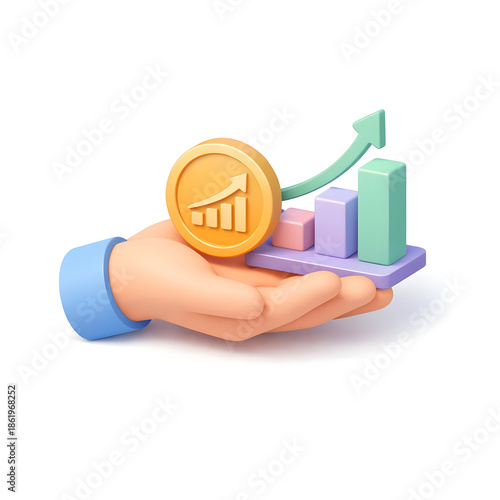 Isometric 3D Financial Investment Icon Isolated in a White Background
