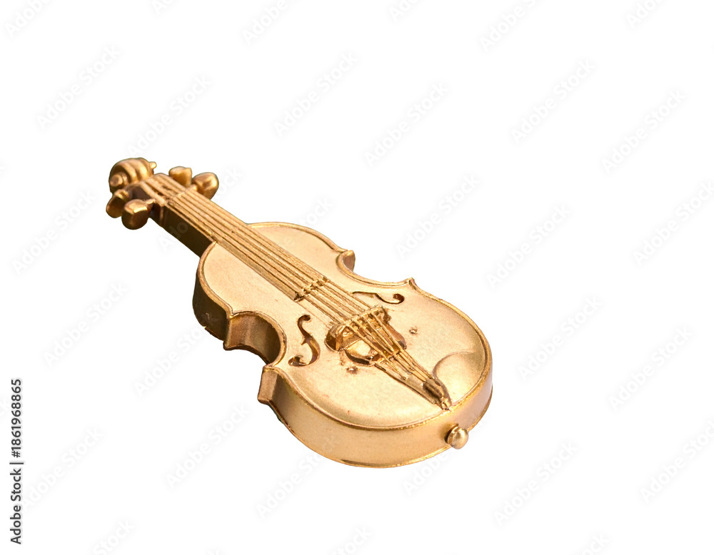 Obraz premium Ornate golden miniature violin, resting on a dark background