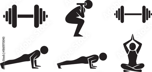 Fitness Workout Silhouette Icon Set