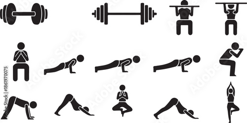 Fitness Workout Silhouette Icon Set