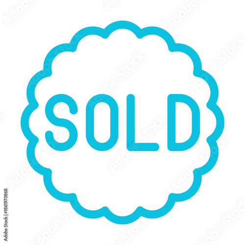 A blue scalloped outline circle with the word "SOLD" prominently displayed in the center, indicating a completed transaction or item no longer available.