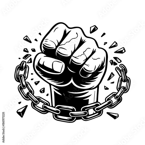 Powerful Fist Breaking Chains Symbol of Freedom and Strength