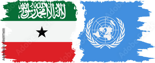 UN and Somaliland grunge flags connection, vector