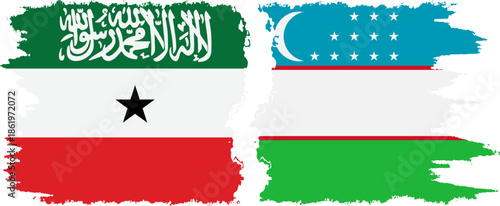 Uzbekistan and Somaliland grunge flags connection, vector