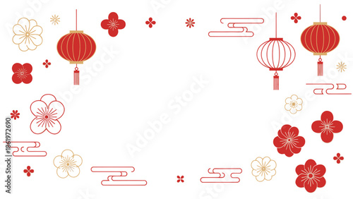 Chinese Lanterns and Floral Elements.