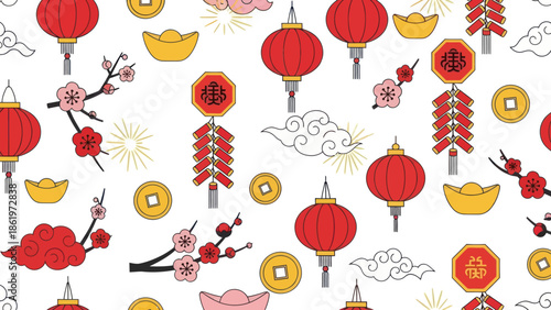Chinese Lanterns and Symbols Pattern 4.