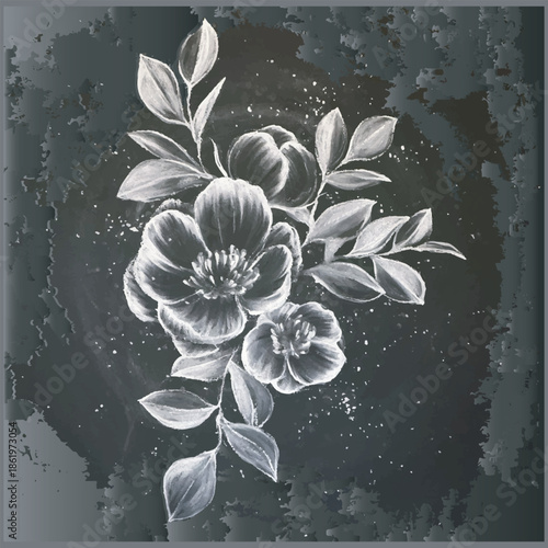 A black and white drawing of flowers., Basic RGB