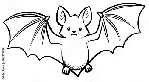 Cute cartoon bat illustration with outstretched wings, showcasing playful expression and whimsical design, perfect for Halloween themes and children's artwork