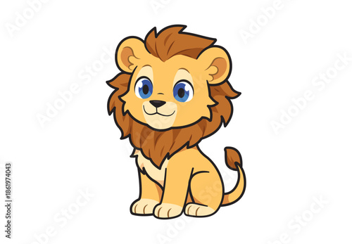 Cute Baby Lion Cub Sitting Vector Cartoon Illustration