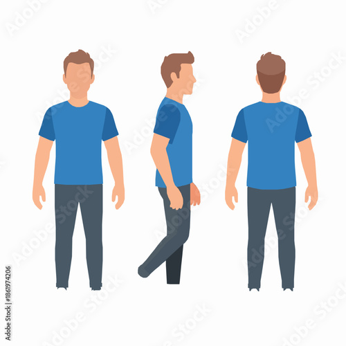 Handsome Casual Male Character Vector in Multiple Standing Poses