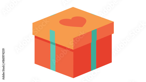 Delightful Isometric Gift Box Illustration with Heart for Celebrations and Special Occasions