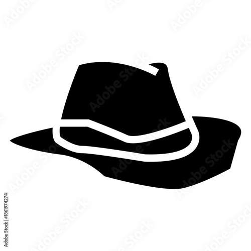 Black silhouette icon of a classic cowboy hat with curved brim and crown.