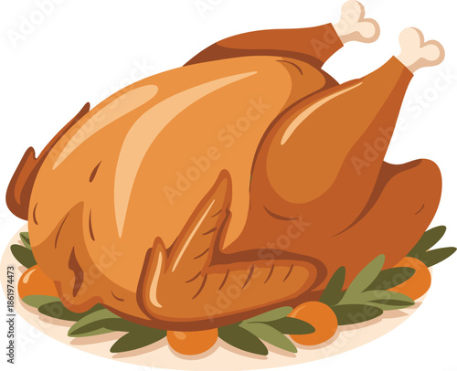 Roasted Turkey with Oranges and Greenery on a Platter cooked poultry