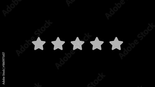 Five star rating feedback icons animation on black background. 4k resolution.