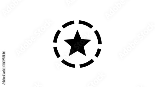 Vector illustration of a black star in a dashed circle, a versatile graphic design element on transparent background