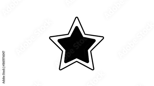 Vector illustration of a black star with a white outline, a favorite symbol, on transparent background