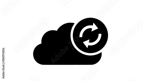 Vector illustration of cloud data synchronization icon, refresh symbol on transparent background