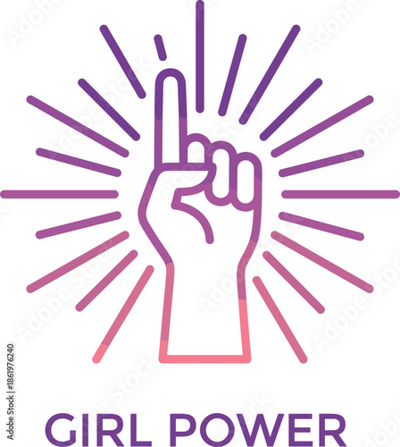 Girl power illustration of raised fist hand symbol representing feminism empowerment equality activism modern minimal line art design