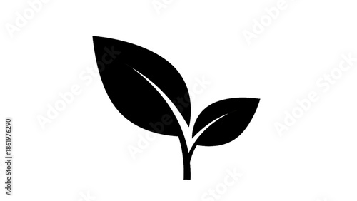 Vector illustration of a stylized two-leaf plant symbol, eco-friendly design on transparent background