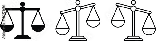 Justice scales icon set representing law balance equality fairness legal system judgment concept isolated on white background