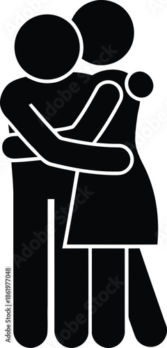 Simple silhouette icon depicting a couple sharing a warm and affectionate hug