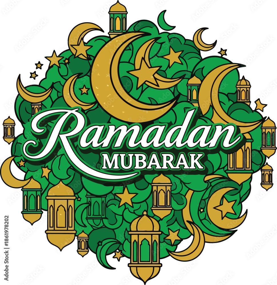 Obraz premium Ramadan Mubarak Islamic Greeting with Lanterns.