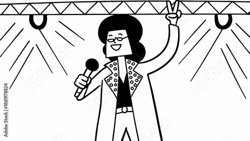 Comic Style Singer Performing on Stage with Spotlight