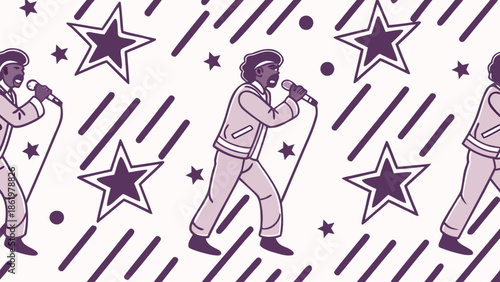 Seamless Pattern of Retro Male Singer with Stars and Stripes