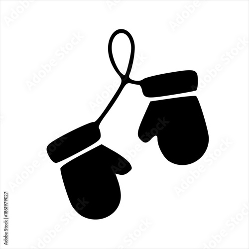 Illustration of a pair of mittens hanging by a string, symbolizing winter warmth and cozy apparel
