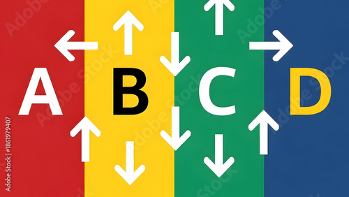 Visual Elements: Red, Yellow, Green, Blue