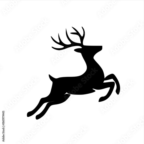 Silhouette of a leaping reindeer with antlers, symbolizing the festive spirit of Christmas and winter holidays